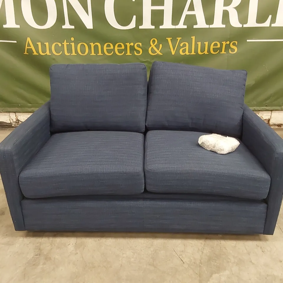 QUALITY DESIGNER NAVY LINEN UPHOLSTERED SOFA BED