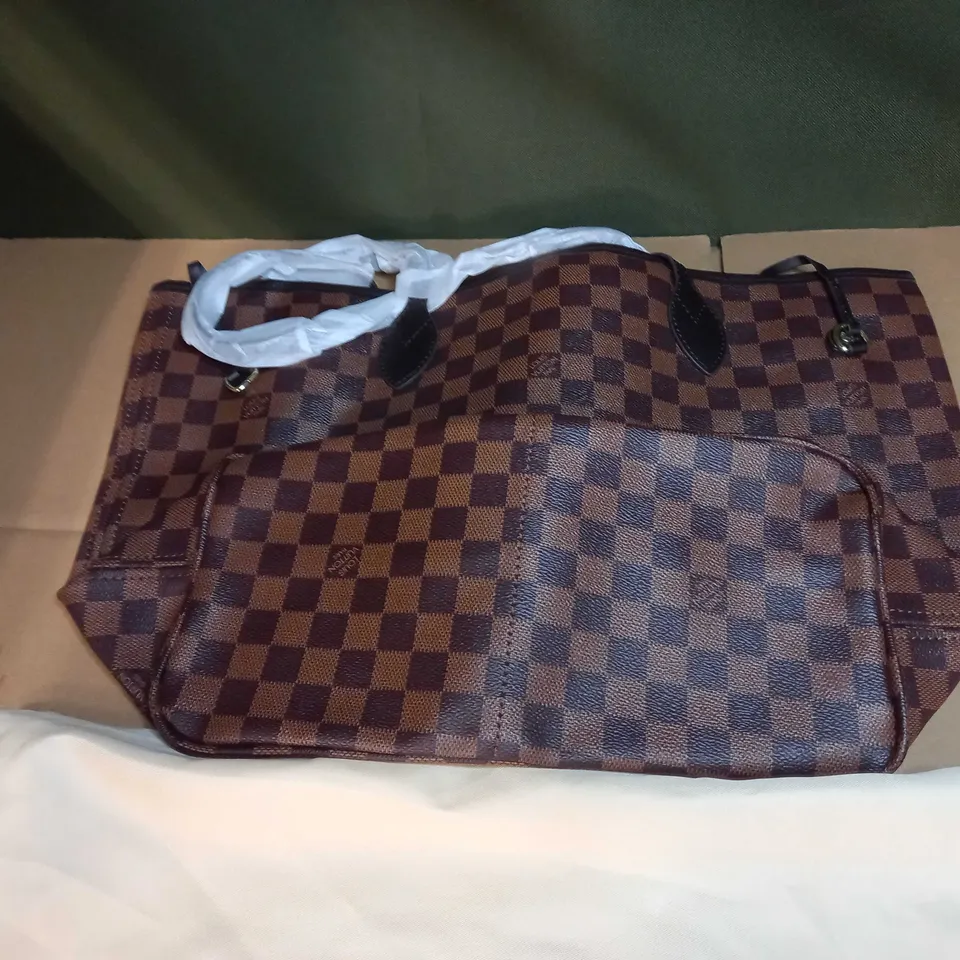 LOUIS VUITTON BROWN CHECK/LOGO LARGE HANDBAG