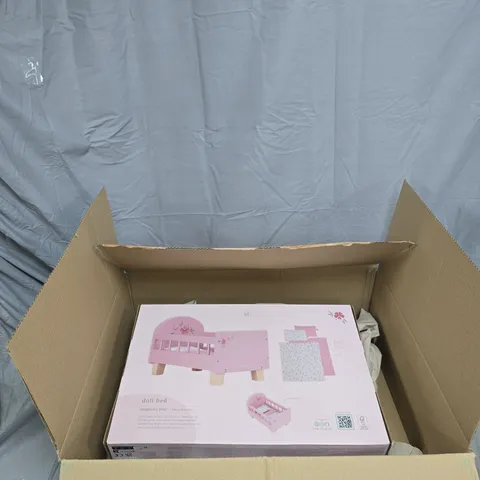 DOLL BED – WOODEN PINK TOY FURNITURE FOR IMAGINATIVE PLAY