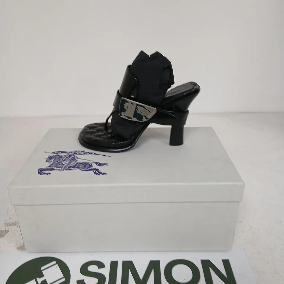 BURBERRY BLACK QUILTED LEATHER HEELED SANDALS, UK4 (EU37)