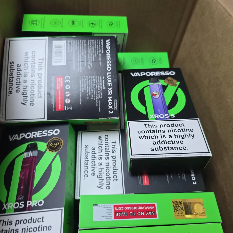 BOX OF APPROXIMATELY 30 ASSORTED VAPORESSO  E CIG ITEMS 