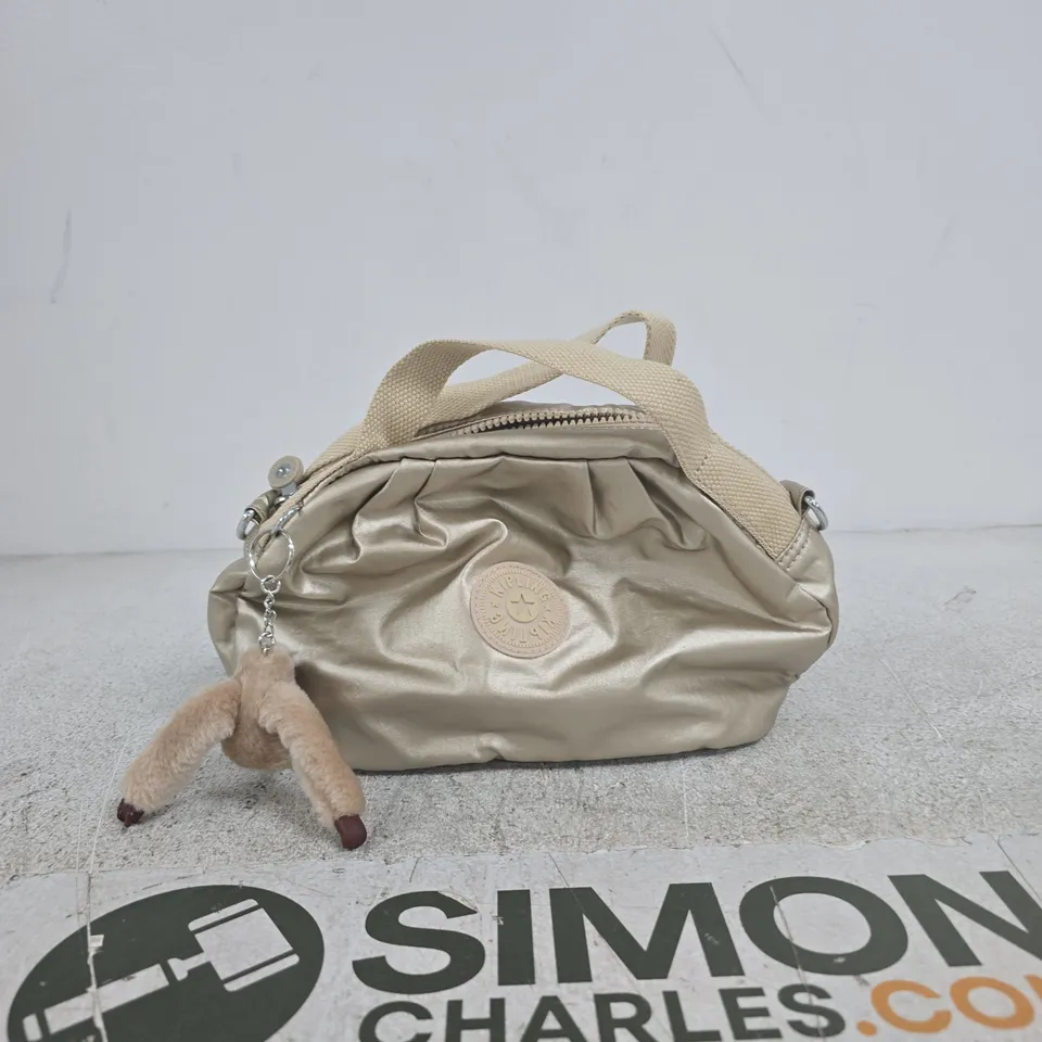 KIPLING SMALL BEIGE CROSSBODY BAG (LOGO PATCH VISIBLE)