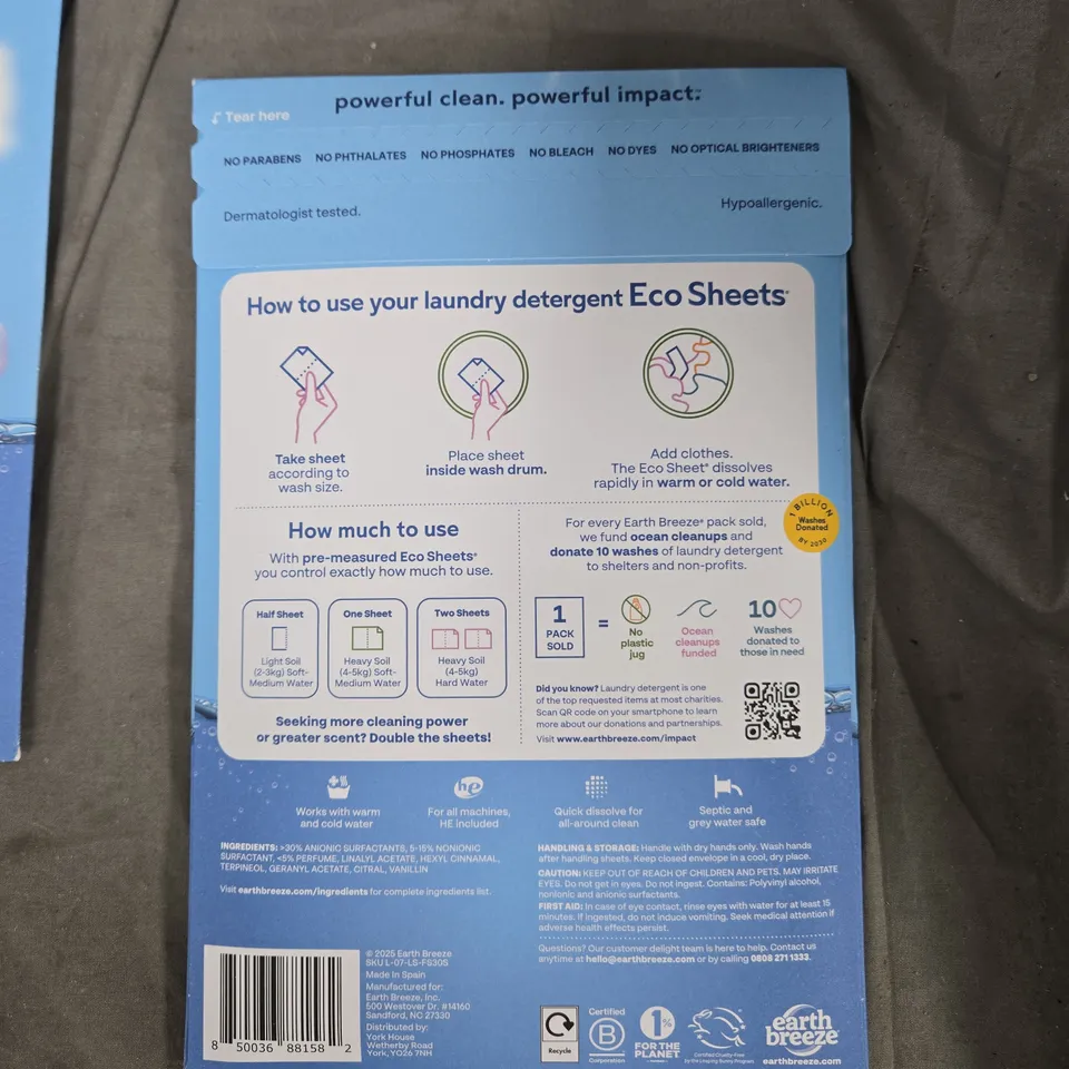 EARTH BREEZE ECO SHEETS LAUNDRY DETERGENT – 3 PACKS, 30 SHEETS EACH (60 WASHES PER PACK)