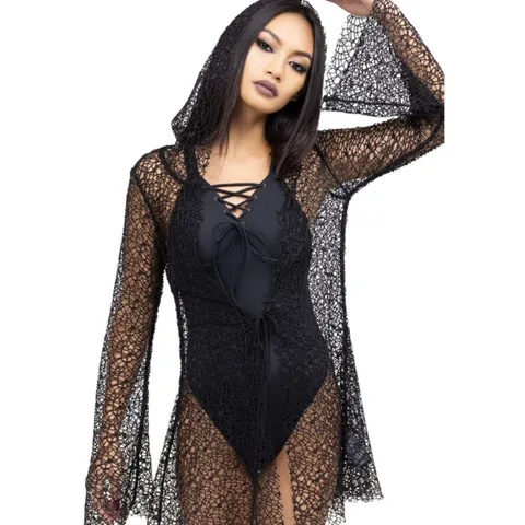 SIX BRAND NEW KILLSTAR - COBWEB COVE CLOAK - BLACK WOMEN'S WRAP SIZE MAY VARY