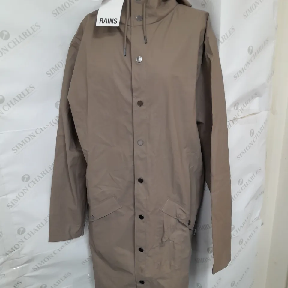RAINS WATERPROOF LONGLINE RAINCOAT IN TAUPE SIZE M