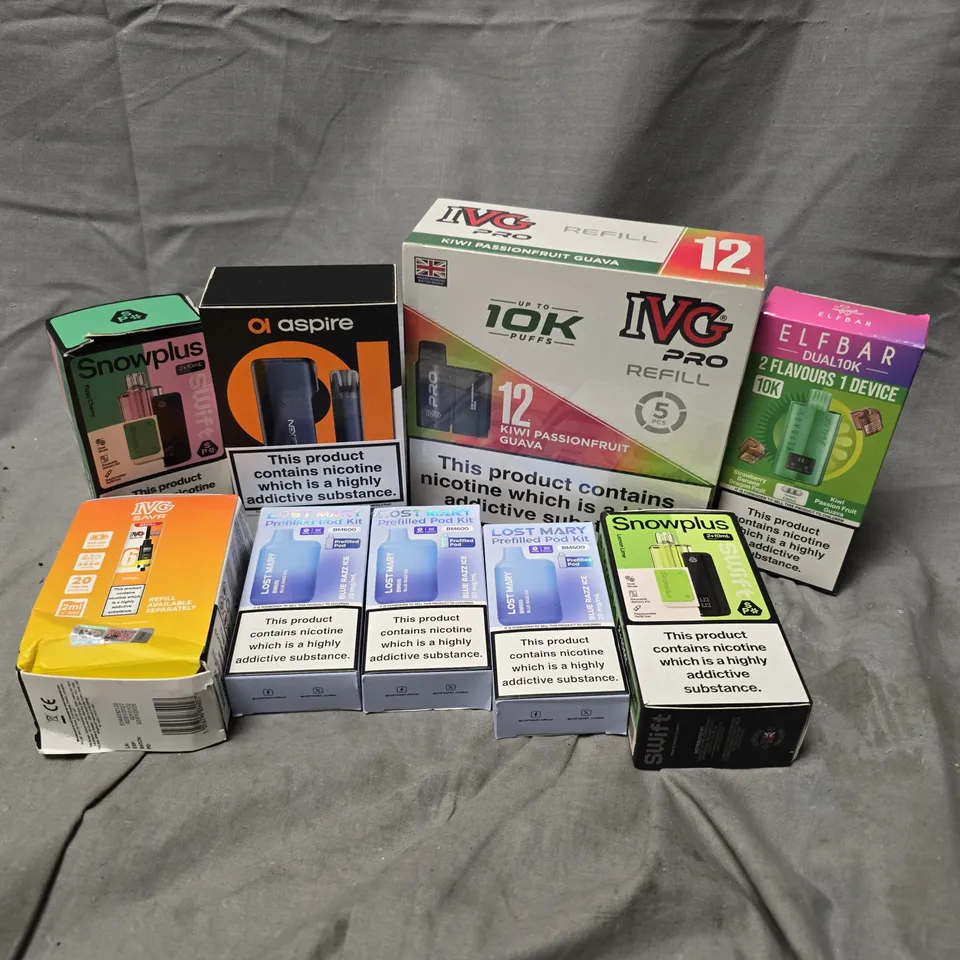 APPROXIMATELY 20 ASSORTED E-CIGARETTE PRODUCTS TO INCLUDE BRANDS SUCH AS IVG PRO, ASPIRE, ELFBAR, ETC - COLLECTION ONLY