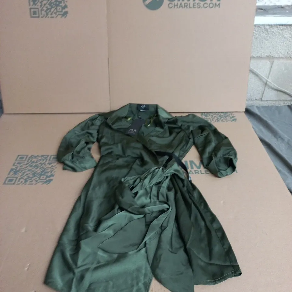 AX PARIS OLIVE GREEN BELTED SHIRT DRESS – MADE IN CHINA SIZE 8