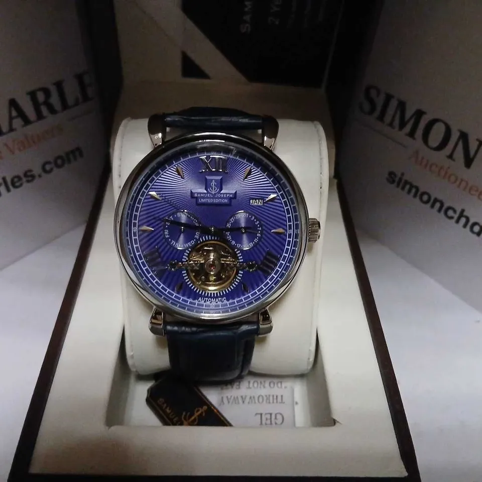 SAMUEL JOSEPH AUTOMATIC LIMITED EDITION SILVER BLUE WATCH – SKU SJ0005