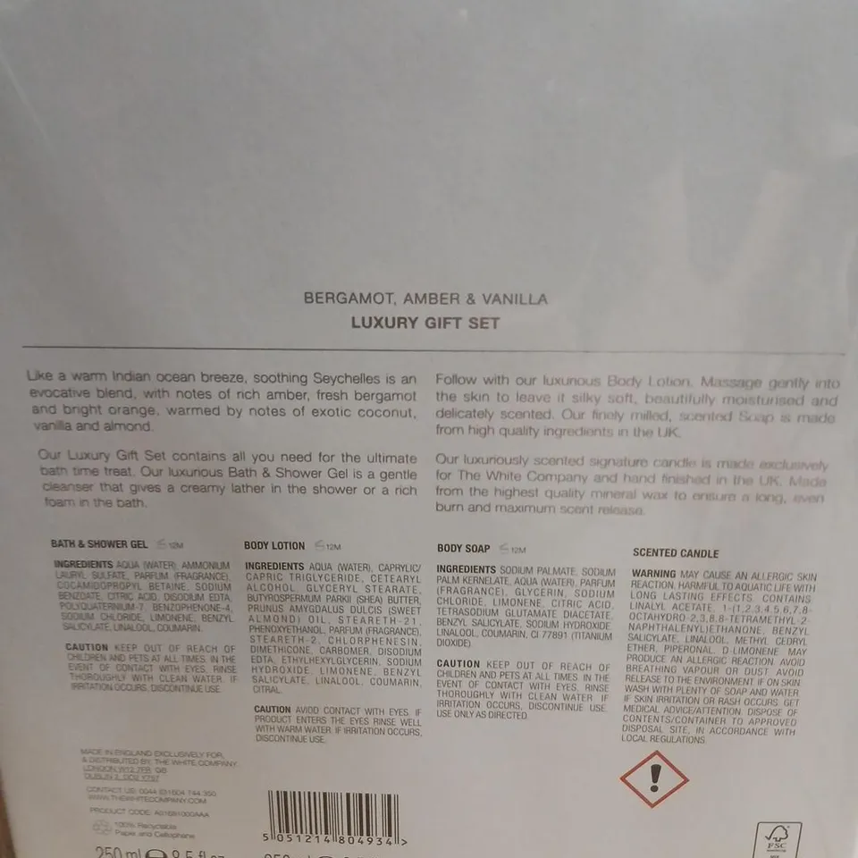 THE WHITE COMPANY BERGAMOT, AMBER & VANILLA LUXURY GIFT SET – SEYCHELLES, BATH & BODY