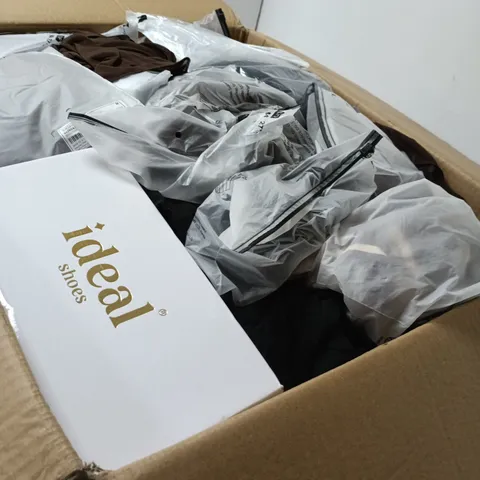 BOX OF APPROXIMATELY 25 ASSORTED CLOTHING ITEMS IN VARIOUS STYLES , COLOURS AND SIZES 