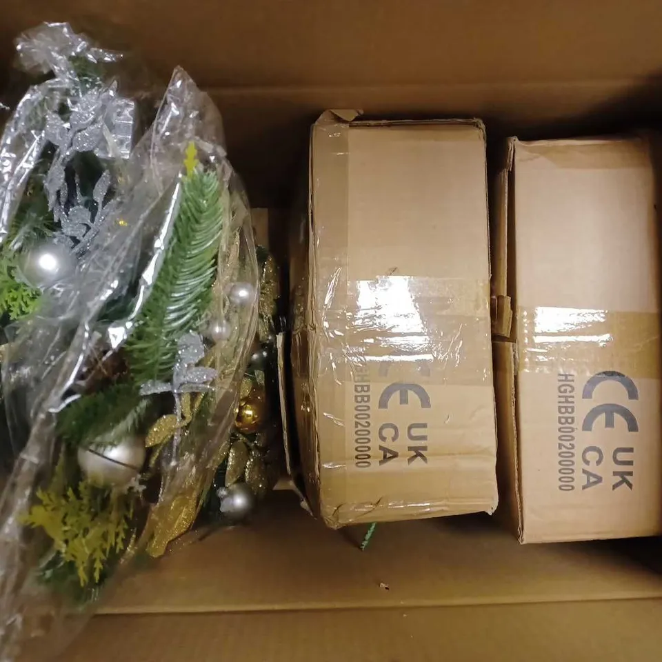 BOX OF APPROX 5 ITEMS TO INCLUDE DOOR WREATHS, GOLD EFFECT ANGEL DECORATION AND BOW WREATHS