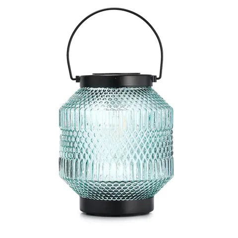 GARDEN REFLECTIONS COLOURED GLASS SOLAR LAMP WITH HANDLE