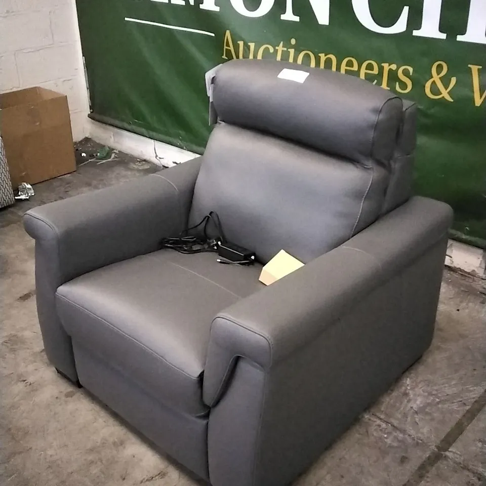 QUALITY ITALIAN DESIGNER ADRIANO POWER RECLINER ARMCHAIR IN ELEPHANT GREY LEATHER