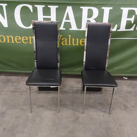 SET OF 2 CELESTE BLACK FAUX LEATHER AND CHROME DINING CHAIRS