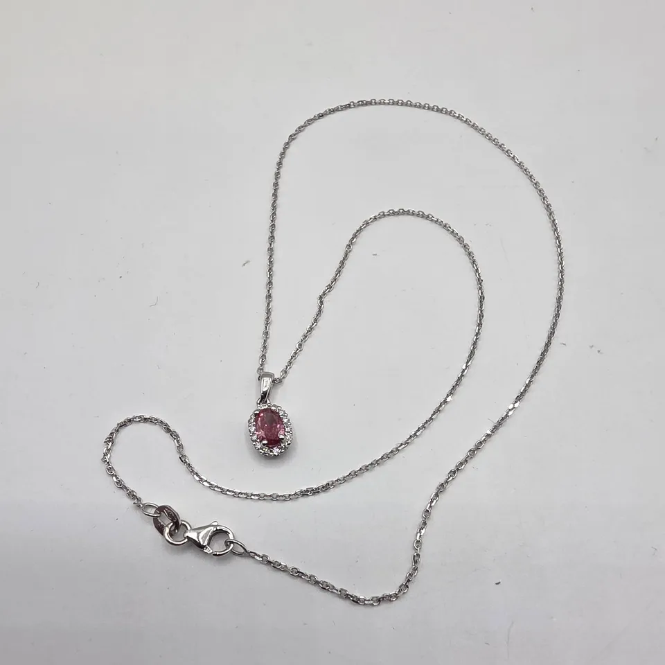 PLATINUM PENDANT ON CHAIN SET WITH AN OVAL CUT VIVID PI K LAB GROWN DIAMOND TO NATURAL DIAMOND HALO