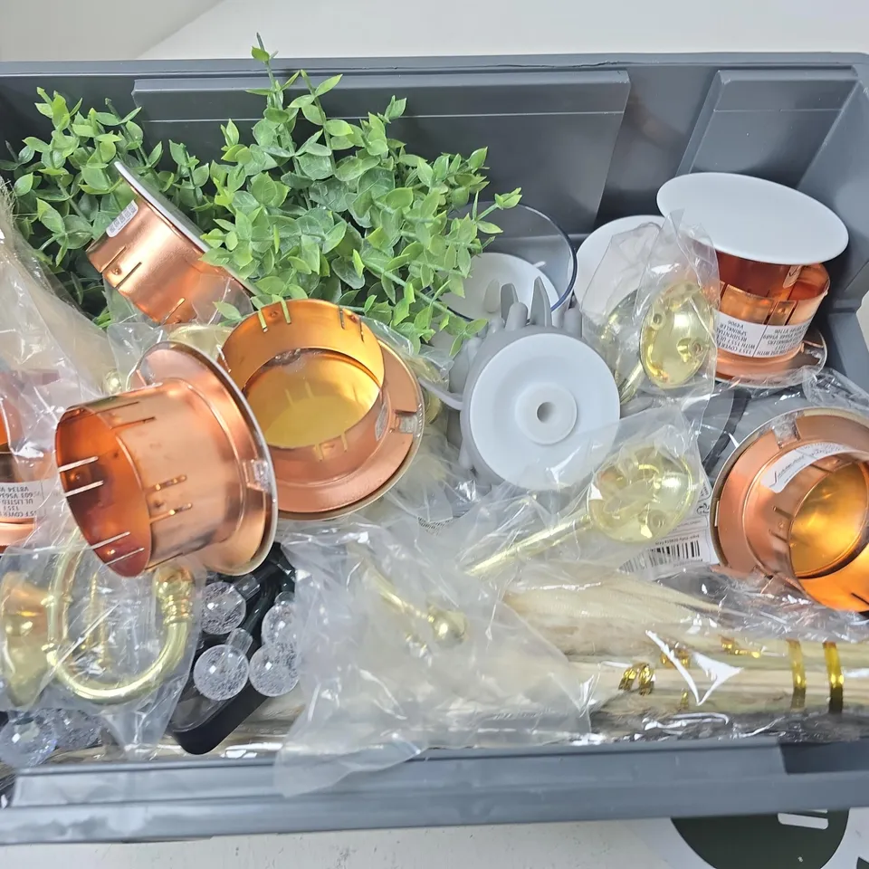 APPROXIMATELY 12 ASSORTED HOUSEHOLD ITEMS TO INCLUDE STRING LIGHTS, LED CANDLE, FAUX PLANT, ETC