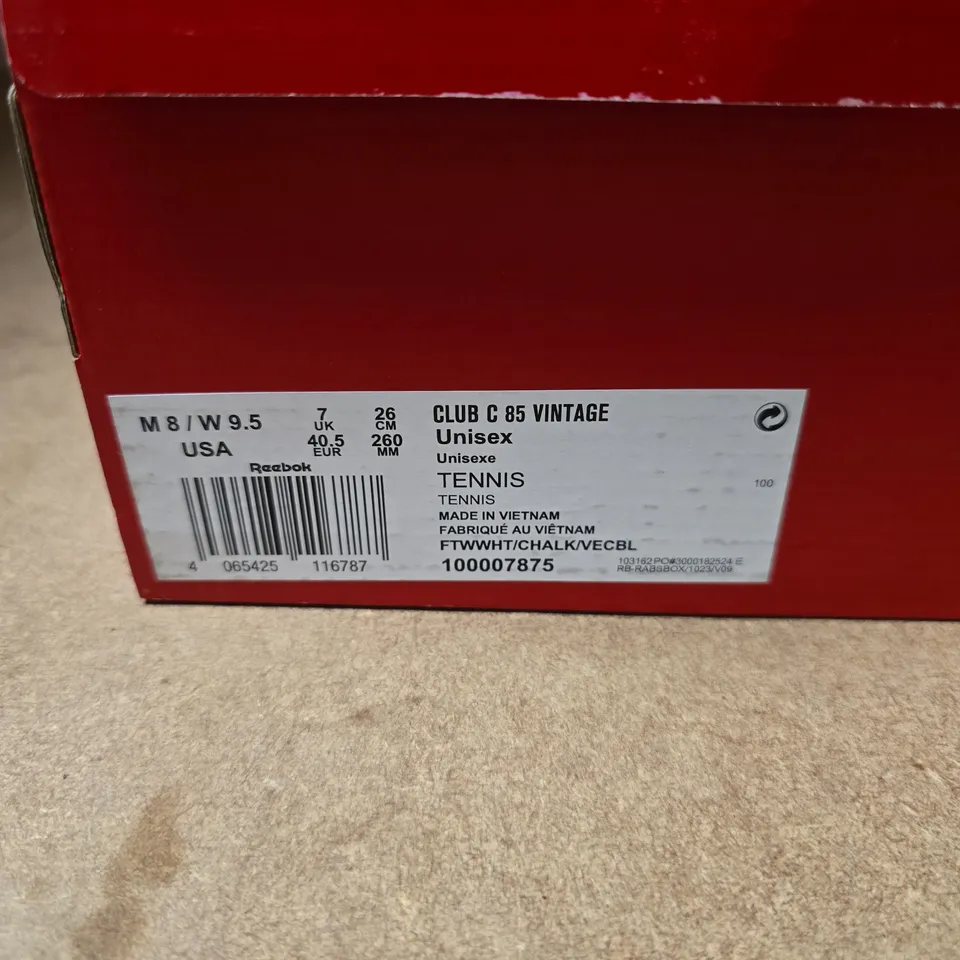 REEBOK CLUB C 85 VINTAGE TENNIS SNEAKERS WHITE SIZE UK 7 BOXED