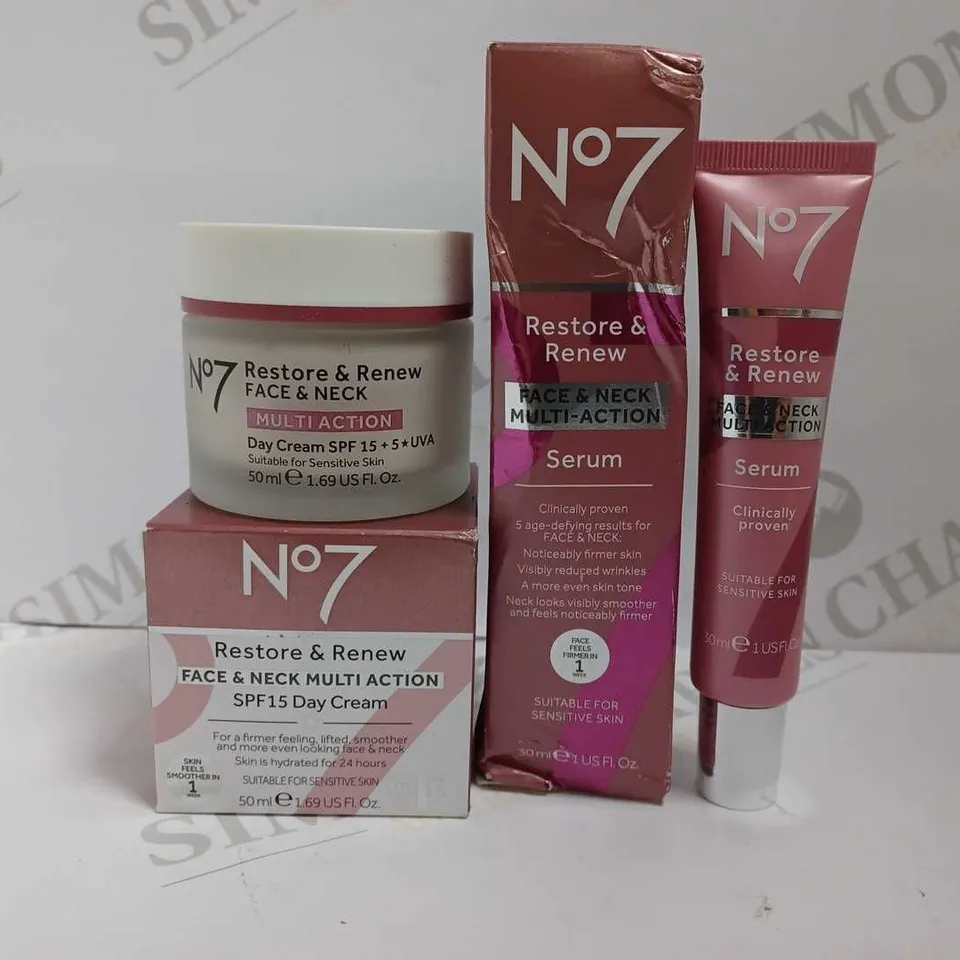 2 NO.7 ITEMS INCLUDING RESTORE&RENEW DAY CREAM AND RESTORE&RENEW SERUM