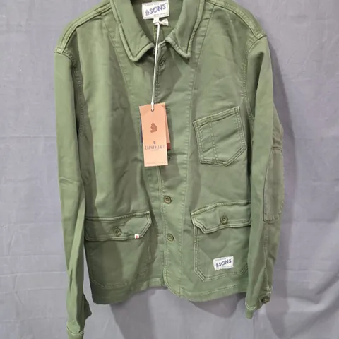 SONS OLIVE GREEN UTILITY JACKET — CARVER J.K.T COLLECTION, SIZE S