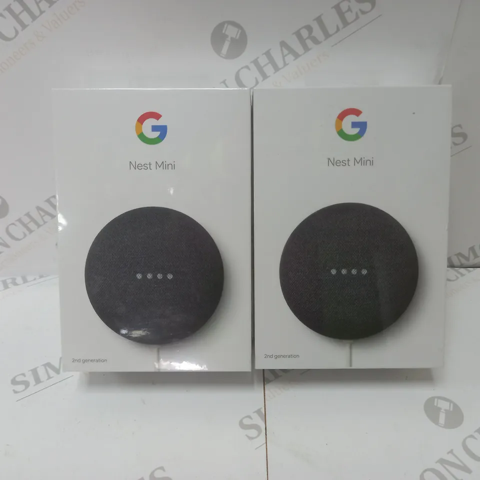 2 BRAND NEW BOXED GOOGLE NEST MINI 2ND GENERATION SMART SPEAKERS - CHARCOAL   