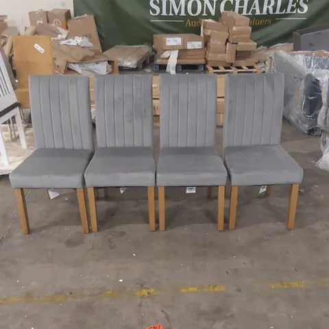 SET OF 4x SALISBURY DINING CHAIR, GREY CLASSIC VELVET & NATURAL OAK FINISHED SOLID HARDWOOD