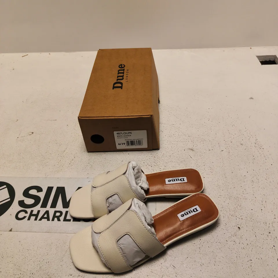 DUNE LONDON WHITE LEATHER SMART SLIDE SANDALS – UK 6 (EU 39)