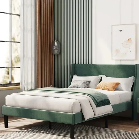 BOXED CRISTIANO UPHOLSTERED BED FRAME DOUBLE - GREEN