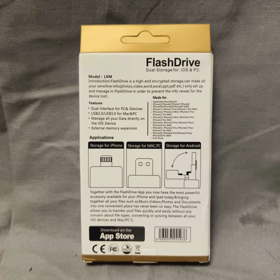 SEALED FLASHDRIVE DUAL STORAGE FOR IOS & PC IN BLACK – USB FLASH DRIVE (MODEL LXM) - 2TB