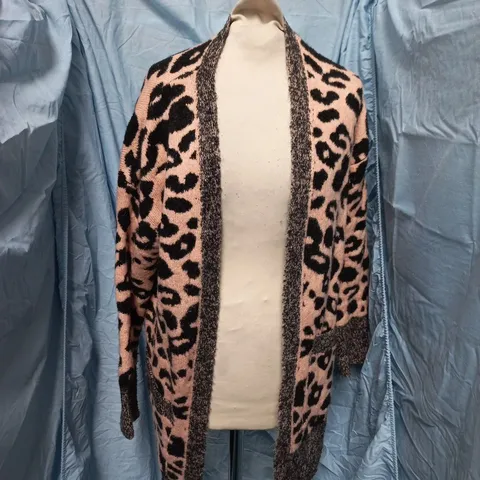 M&S COLLECTION KNITTED CARDIGAN – LEOPARD PRINT, PINK & BLACK, UK SMALL (S)