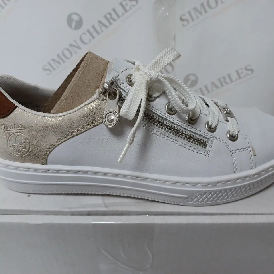PAIR OF RIEKER SIDE ZIP 2 TRAINERS IN WHITE SIZE 6