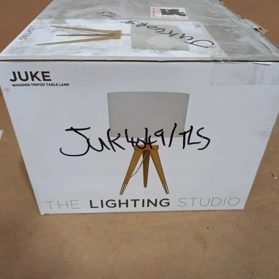 THE LIGHTING STUDIO JUKE WOODEN TRIPOD TABLE LAMP