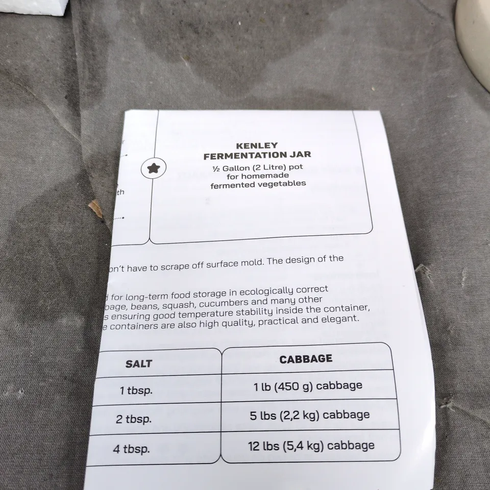 KENLEY FERMENTATION JAR – 1/2 GALLON (2 LITRE) WITH LID