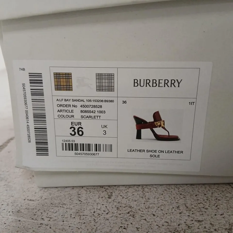 BURBERRY LEATHER SANDALS – WOMEN'S, SCARLET RED, UK 3 (EU 36)