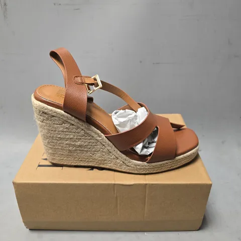 BOXED WHERES THAT FROM TAN GRAIN WEDGE SANDALS - UK 6 