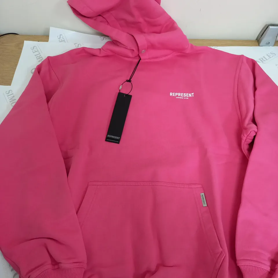 REPRESENT PINK PLAIN HOODIE WITH LOGO - SMALL