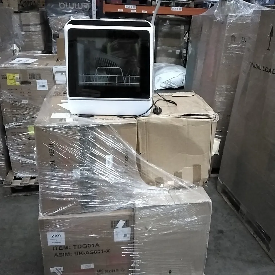 PALLET CONTAINING ASSORTED ITEMS TO INCLUDE: X6 MINI FREESTANDING COUNTER TOP DISHWASHERS ITEM NUMBER UK-AS001-X