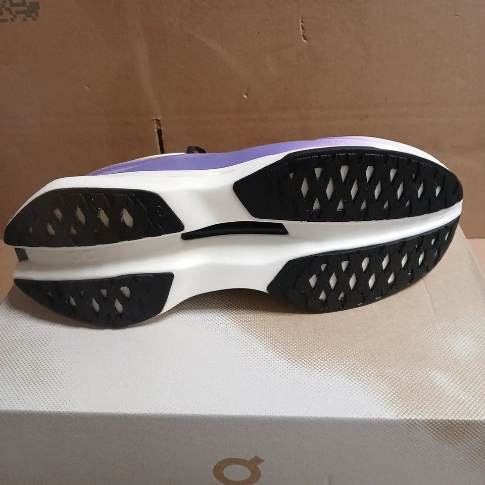 ON RUNNING TRAINERS – WHITE WITH PURPLE GRADIENT MIDSOLE BOXED UK 11