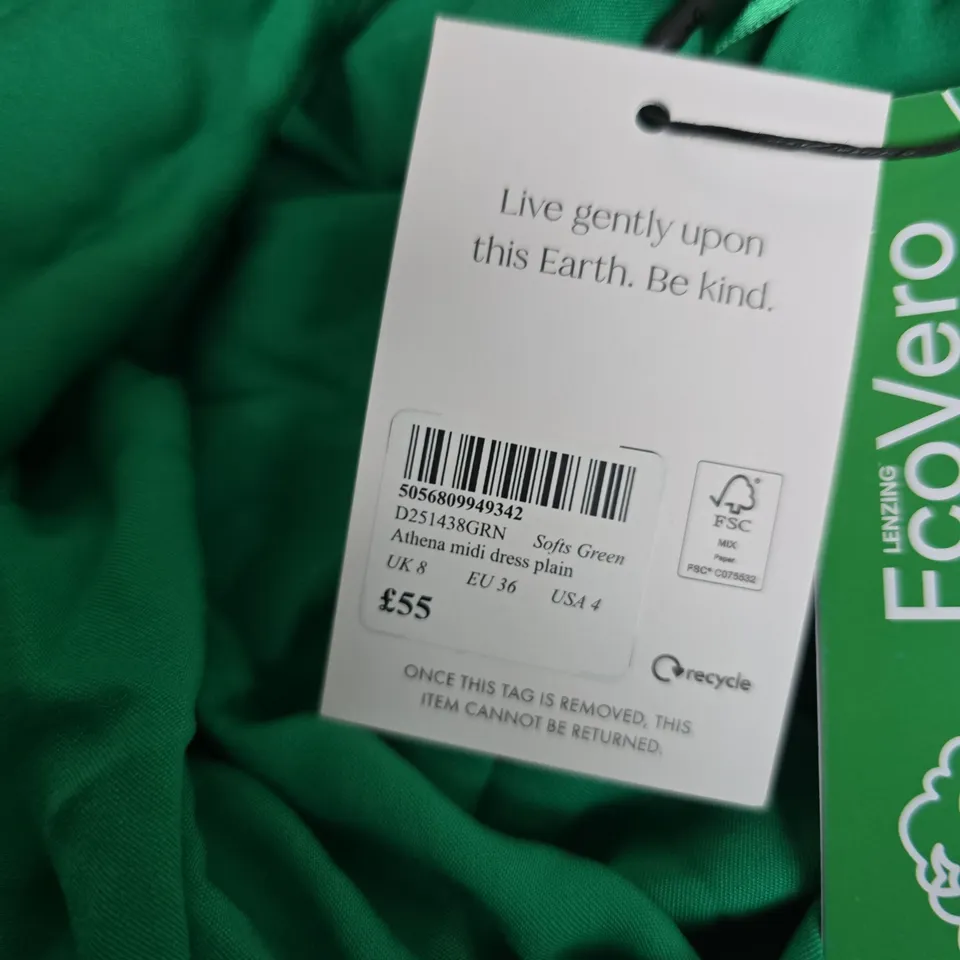 NOBODY'S CHILD ATHENA MIDI DRESS – GREEN, UK 8 (EU 36, USA 4)
