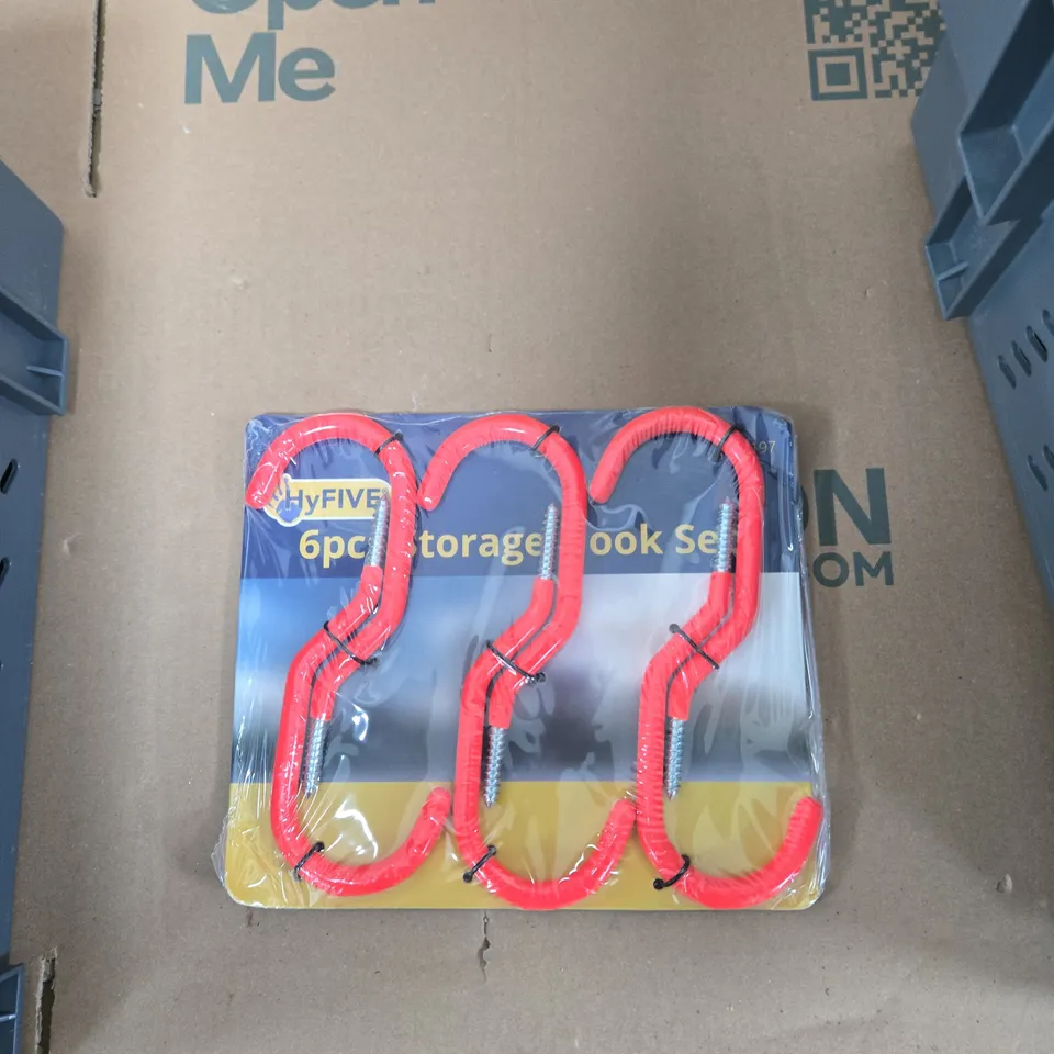 TOTE OF APPROXIMATELY 20 ASSORTED ITEMS TO INCLUDE: 6PCS STORAGE HOOK SET