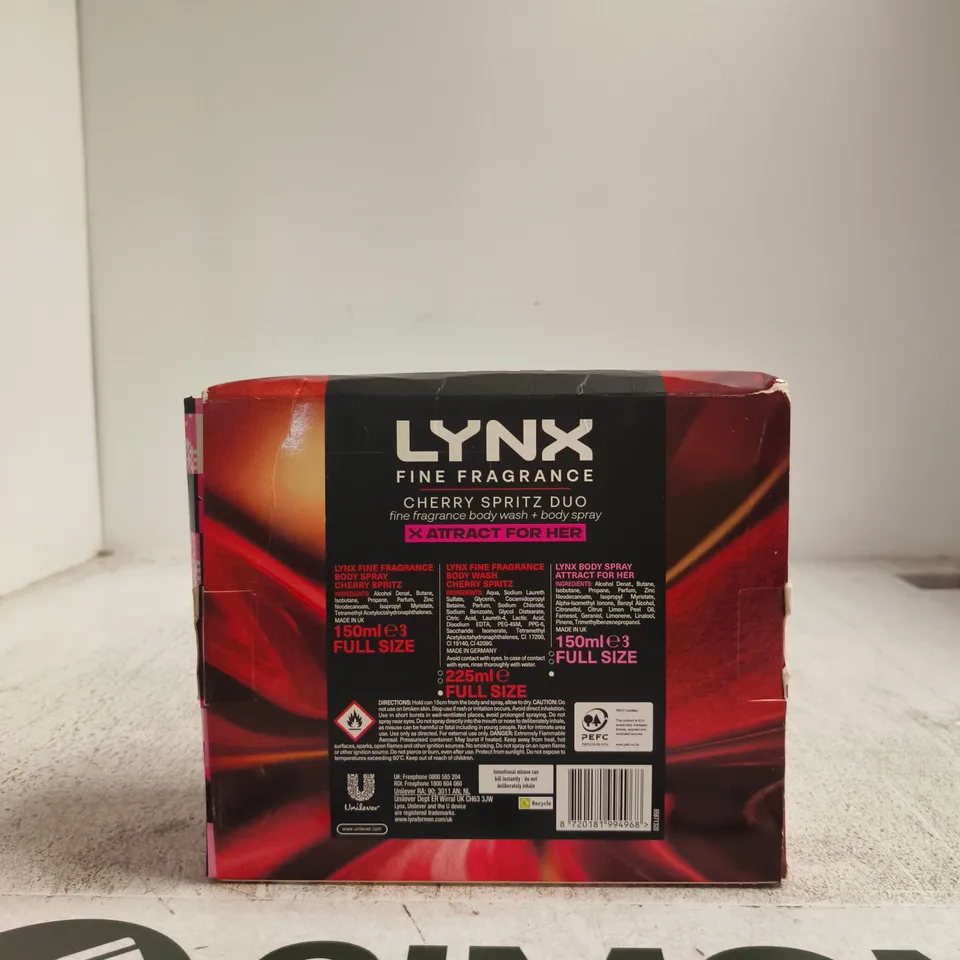 LYNX FINE FRAGRANCE DUO CHERRY SPRITZ GIFT SET – BODY WASH & FRAGRANCE SPRAY