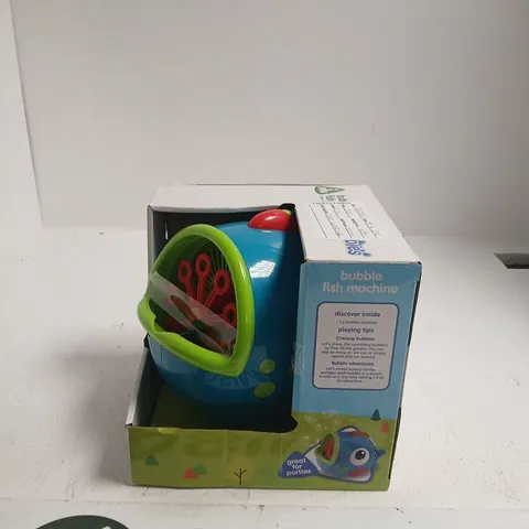 BUBBLE FISH MACHINE TOY – BLUE WITH GREEN RIM, BOXED