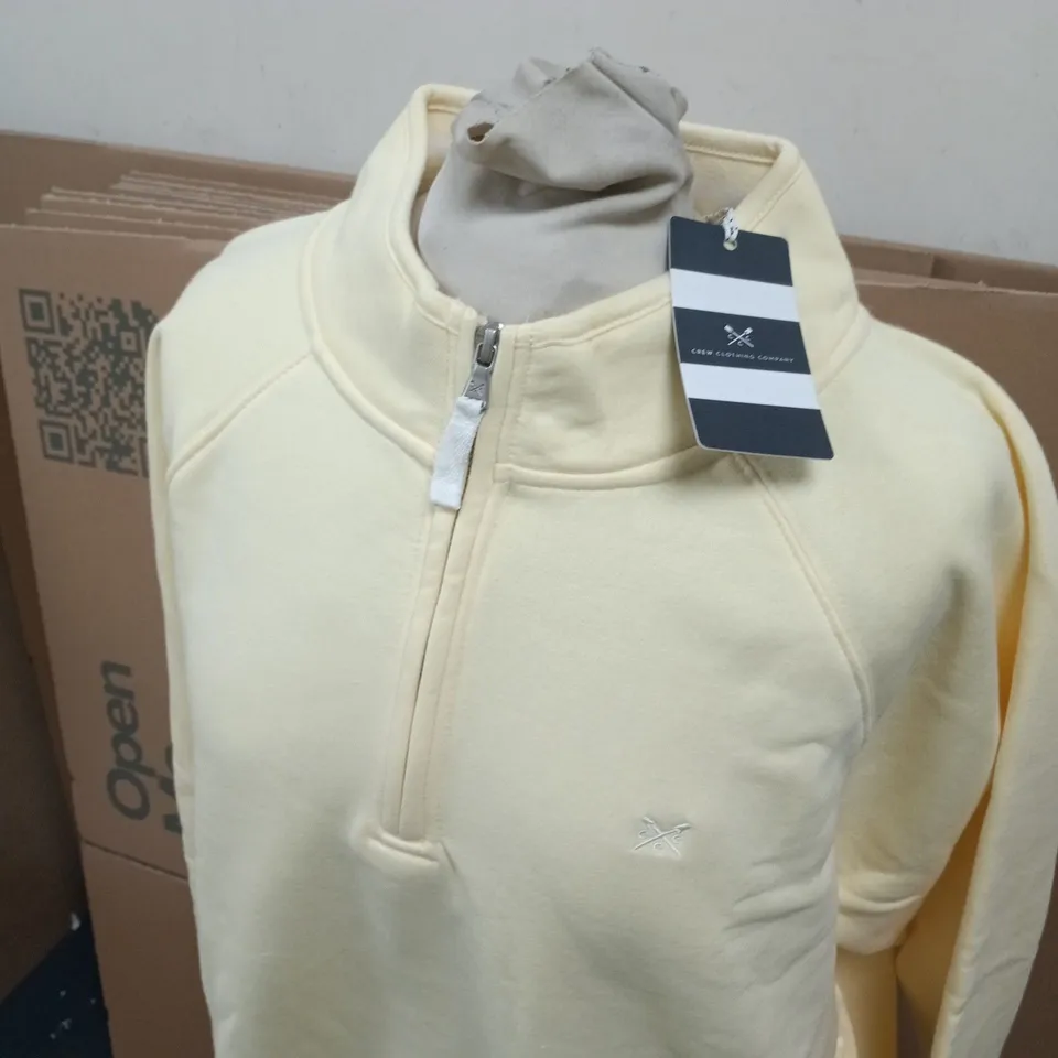 CREW CLOTHING COMPANY YELLOW QUARTER-ZIP FLEECE PULLOVER – UK 18
