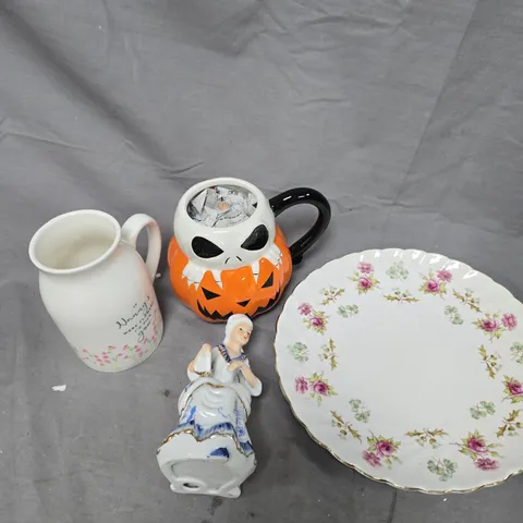 APPROXIMATELY 7 ASSORTED HOUSEHOLD PRODUCTS TO INCLUDE DECORATIVE FIGURINE, MUGS, FINE PLATES ETC  