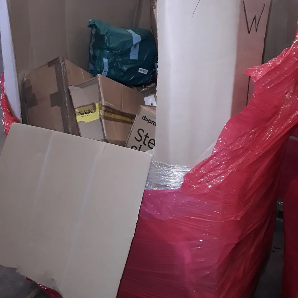 LARGE QUANTITY OF ASSORTED HOUSEHOLD ITEMS TO INCLUDE VACUUM CLEANER, ROUND KED CEILING LAMP AND ELECTRIC BLANKET