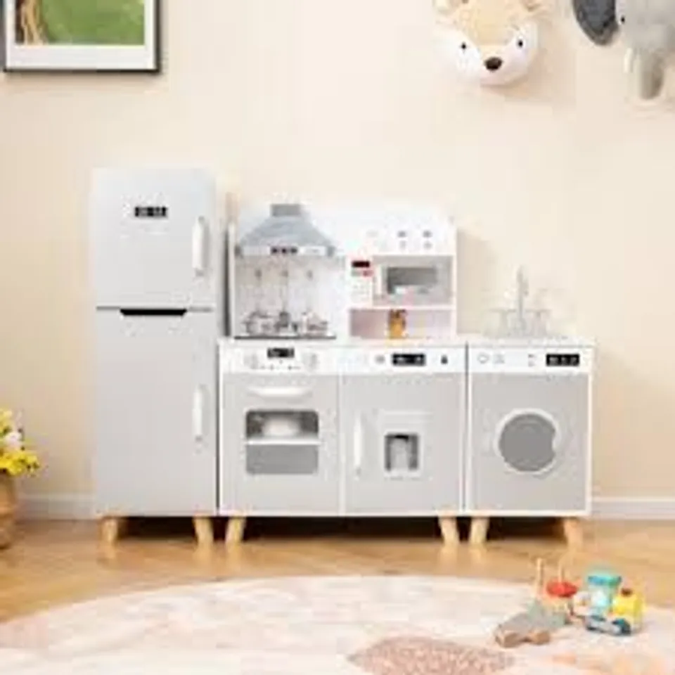 KIDS KITCHEN PLAYSET WITH REFRIGERATOR AND WASHING MACHINE-GREY