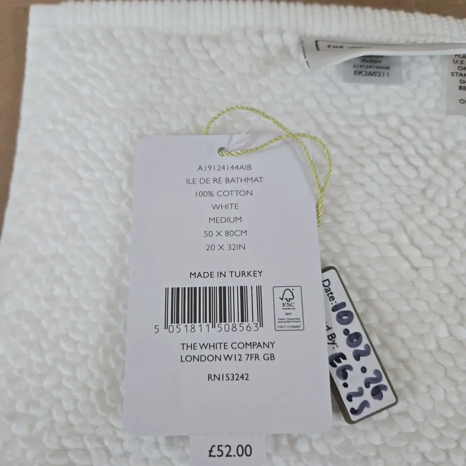 THE WHITE COMPANY ILE DE RE BATH MAT – WHITE, 50 X 80 CM