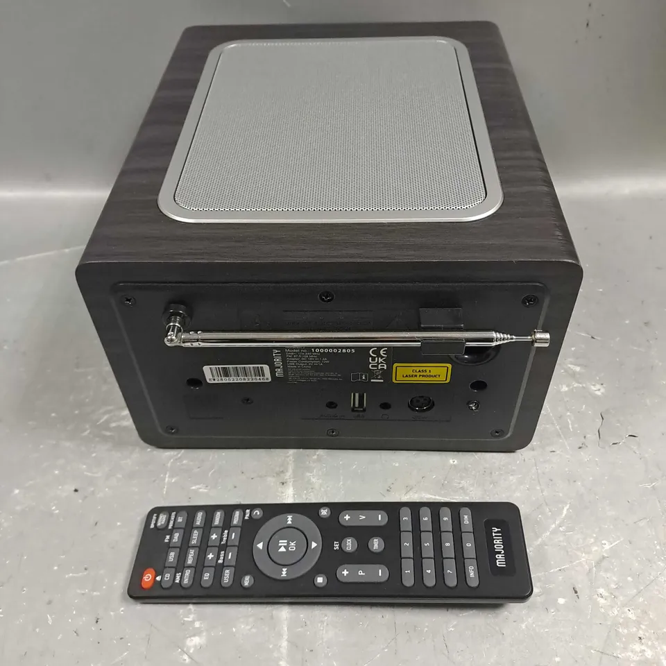 BOXED MAJORITY HOMERTON 2 SMART INTERNET RADIO DAB+ CD PLAYER IN BLACK WOOD/SILVER