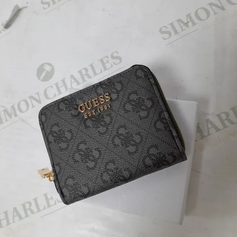 GUESS LEATHER PURSE IN GREY AND GOLD WITH BOX