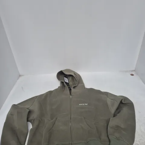 WHITE FOX KHAKI BOXY ZIP FRONT HOODIE, SIZE S/M