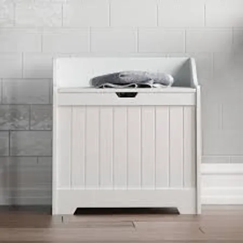 BOXED MILANO WOOD CABINET LAUNDRY HAMPER - WHITE (1 BOX)